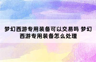 梦幻西游专用装备可以交易吗 梦幻西游专用装备怎么处理